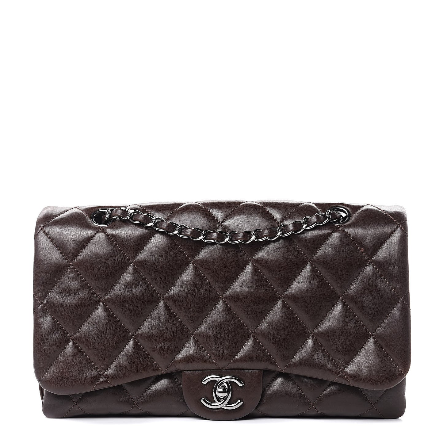Lambskin Quilted Large 3 Flap Brown