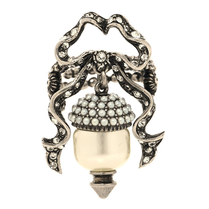 Gucci Metal Crystal Pearl Ring M 56/7.5 Silver 1 of 4
