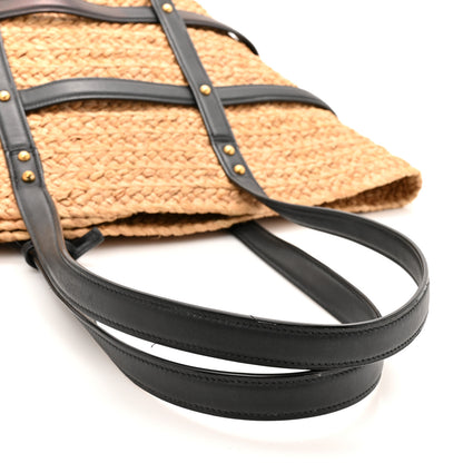 Saint Laurent Raffia Calfskin Caged Tote Naturale Black 12 of 12