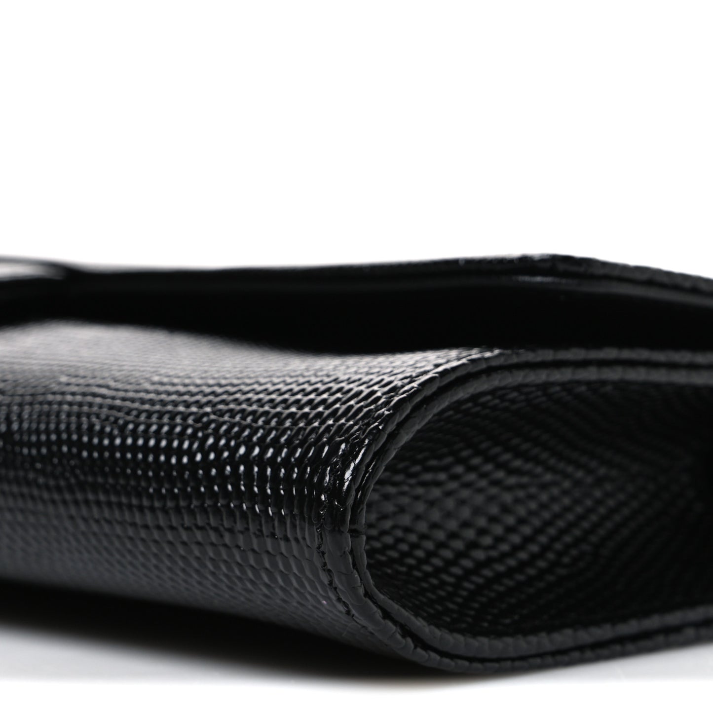 Calfskin Lizard Embossed Top Handle Long Clutch With Chain Black