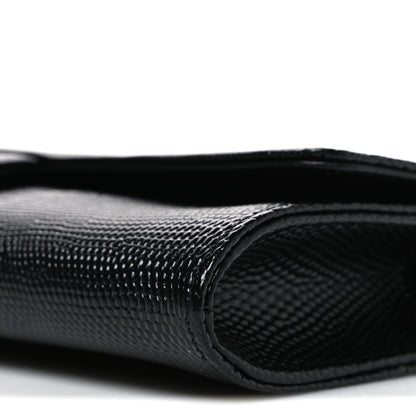 Chanel Calfskin Lizard Embossed Top Handle Long Clutch With Chain Black 11 of 12