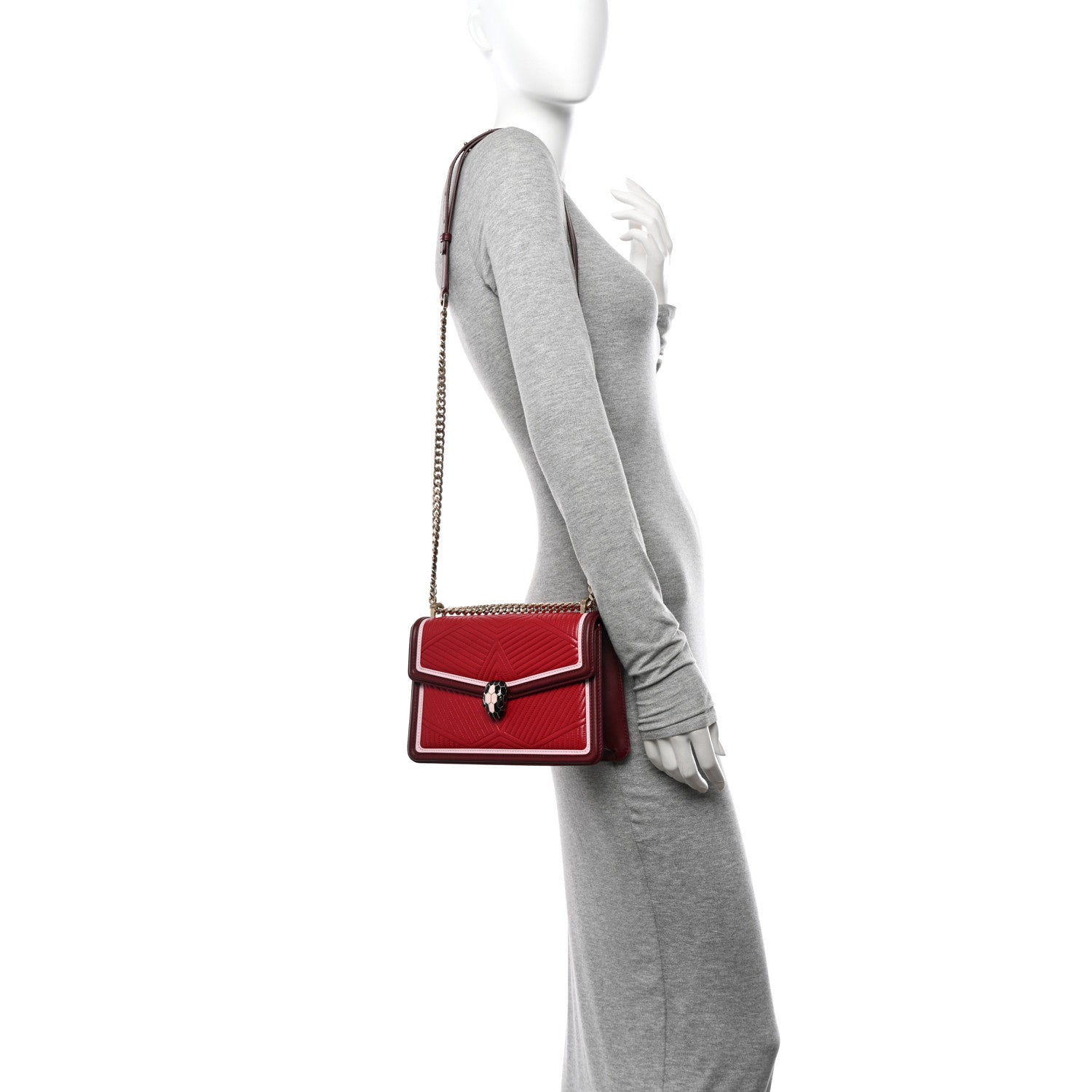 Bulgari Quilted Nappa Smooth Calfskin Serpenti Forever Diamond Blast Shoulder Bag Red Burgundy Pink 2 of 14