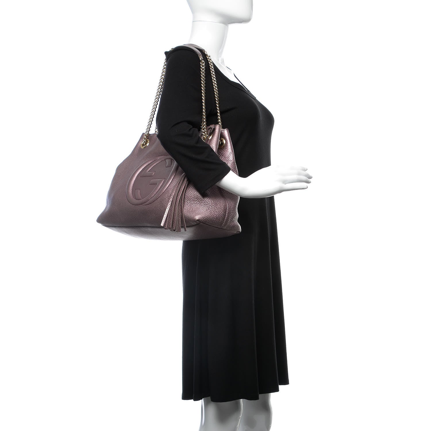 Gucci Metallic Pebbled Calfskin Medium Soho Chain Shoulder Bag Purple 2 of 7