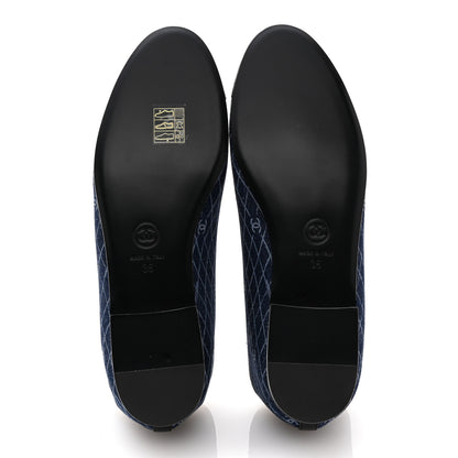 Chanel Denim Printed Quilt CC Cap Toe Ballerina Flats 36 Navy Blue Dark Grey 5 of 9