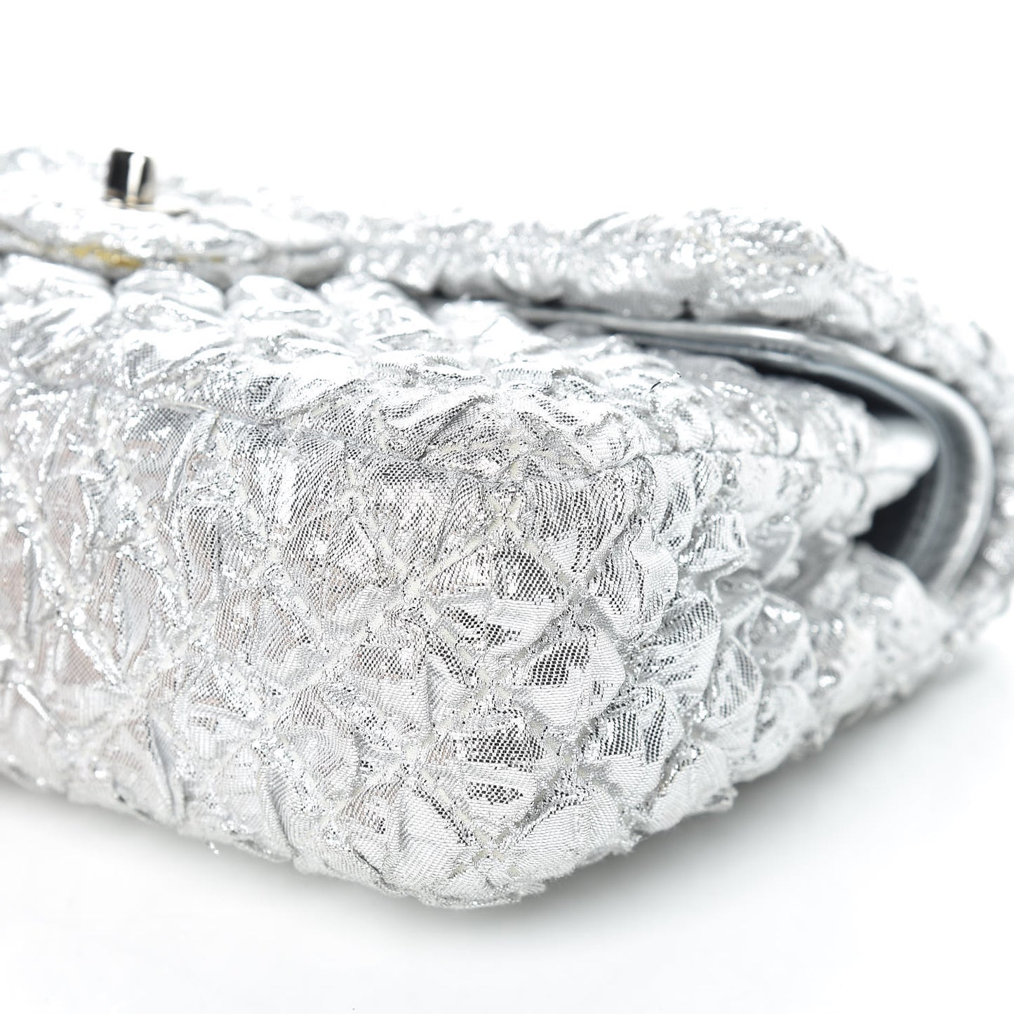 Metallic Lame Quilted Small Double Flap Silver