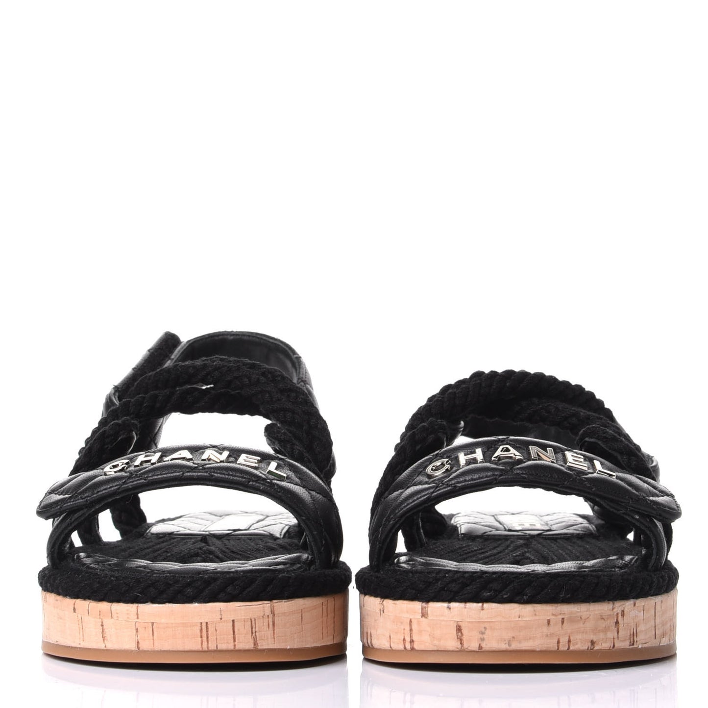 Cord Lambskin Quilted Logo Sandals 36 Black