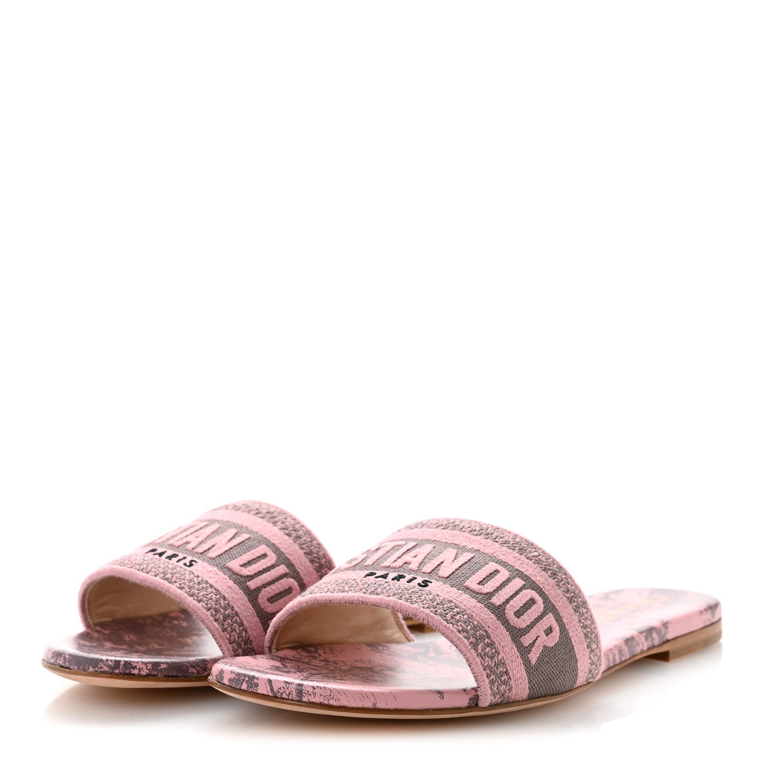 Christian Dior Canvas Toile De Jouy Embroidered Dway Flat Slide Sandals 37.5 Chateau Rose 4 of 10
