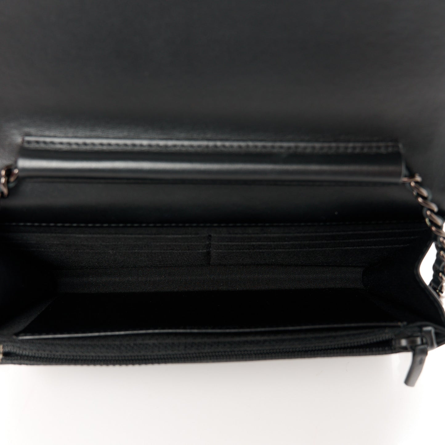 Aged Calfskin Chevron Quilted Gabrielle Wallet On Chain WOC Black