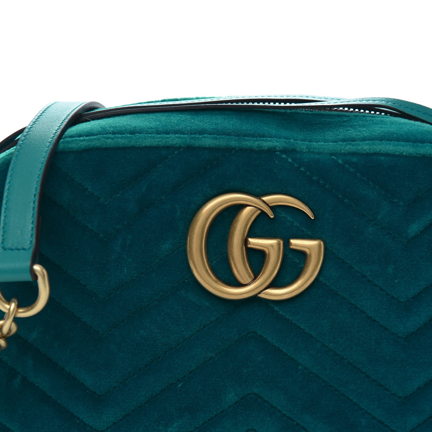 Gucci Velvet Matelasse Small GG Marmont Chain Shoulder Bag Pavone Cyan 11 of 12