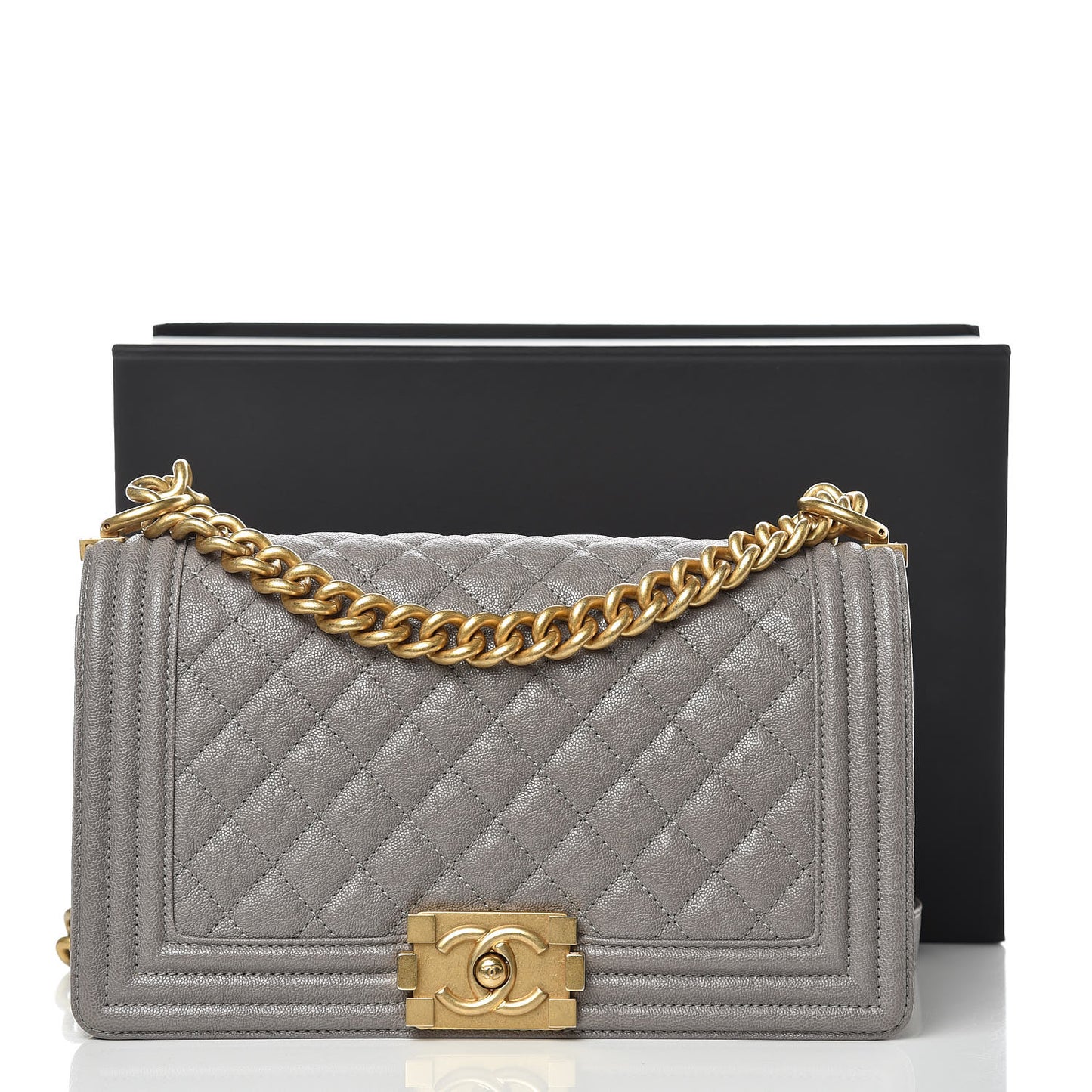 Caviar Quilted Medium Boy Flap Grey