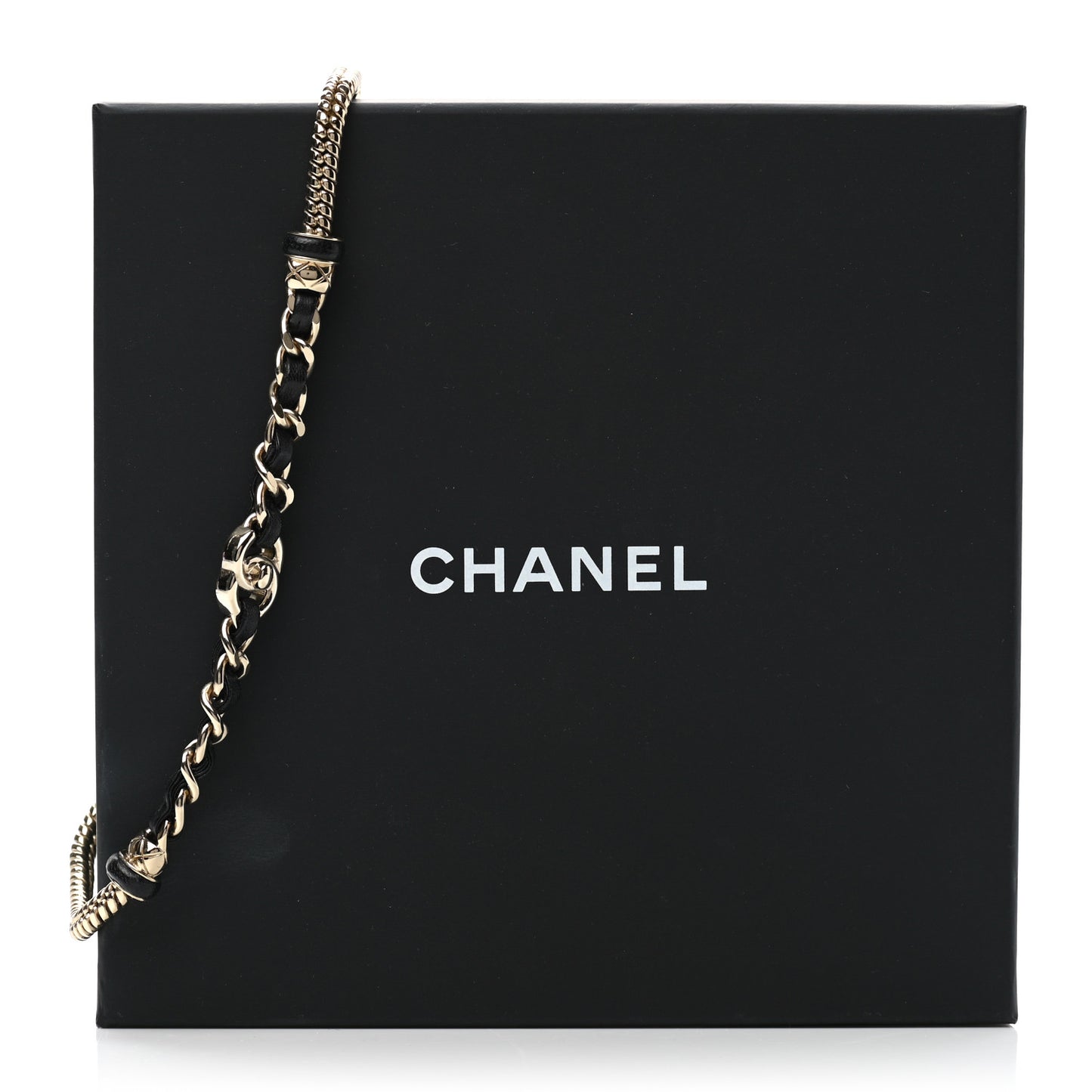 Metal Lambskin CC Turnlock Choker Necklace Black Gold