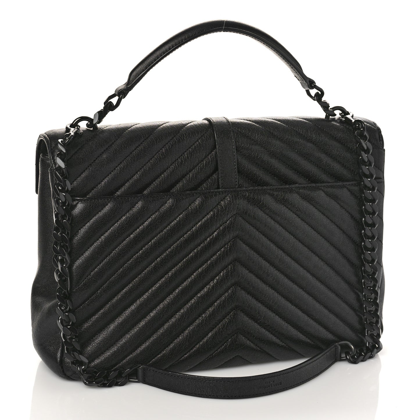 Sheepskin Matelasse Chevron Monogram Monochrome Large College Satchel Black
