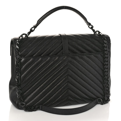 Saint Laurent Sheepskin Matelasse Chevron Monogram Monochrome Large College Satchel Black 3 of 12