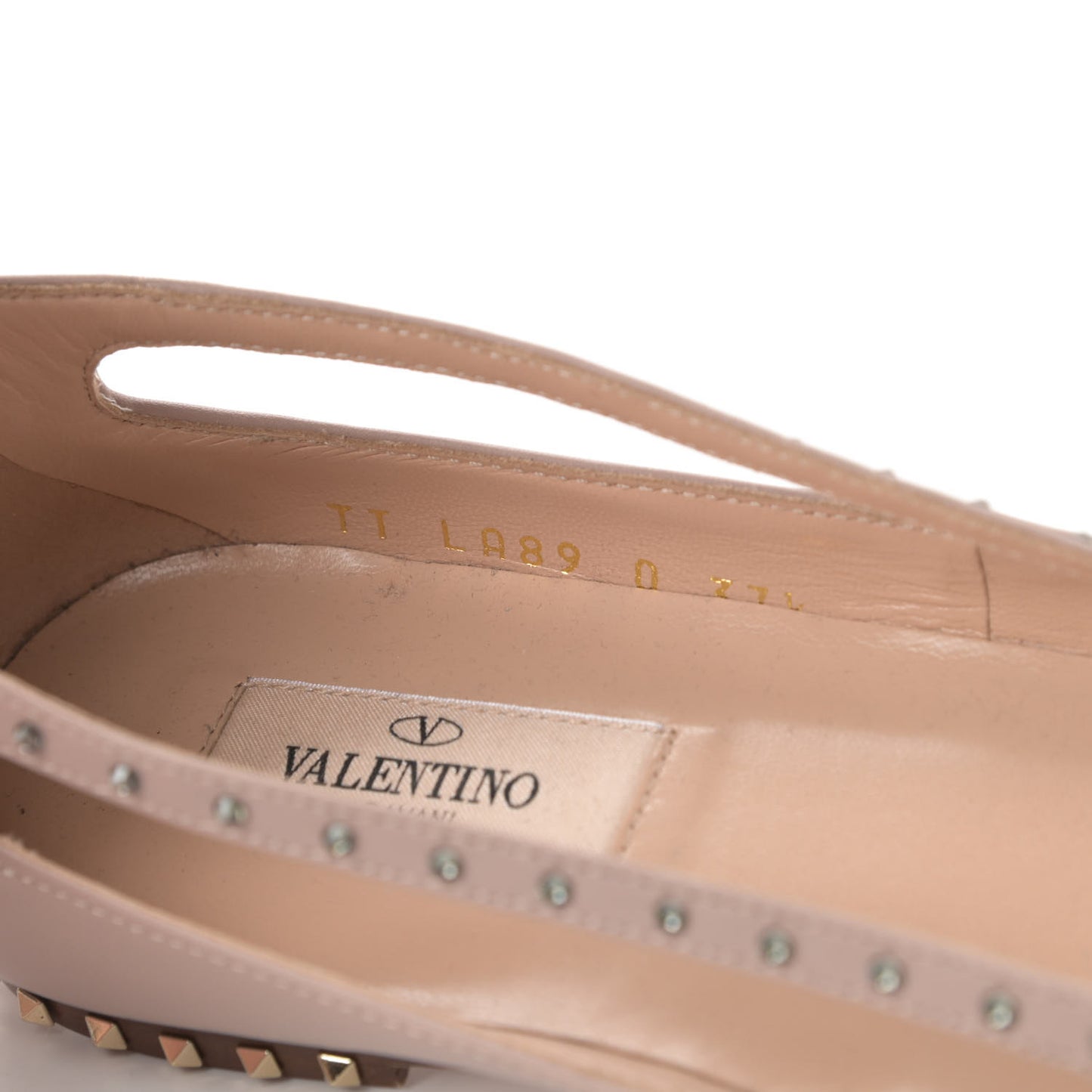 Calfskin Soul Rockstud Cut Out Ankle Strap Ballet Flats 37.5 Poudre