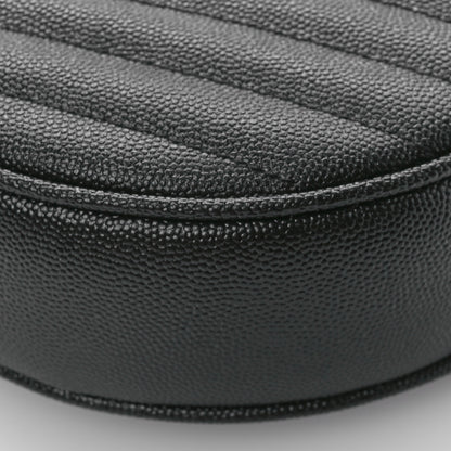 Saint Laurent Grain De Poudre Matelasse Chevron Quilted Round Vinyle Camera Bag Black 10 of 12