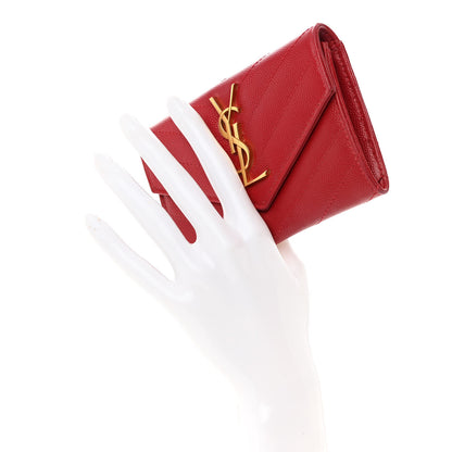 Saint Laurent Grain De Poudre Matelasse Chevron Small Monogram Envelope Wallet Rouge Eros 2 of 8