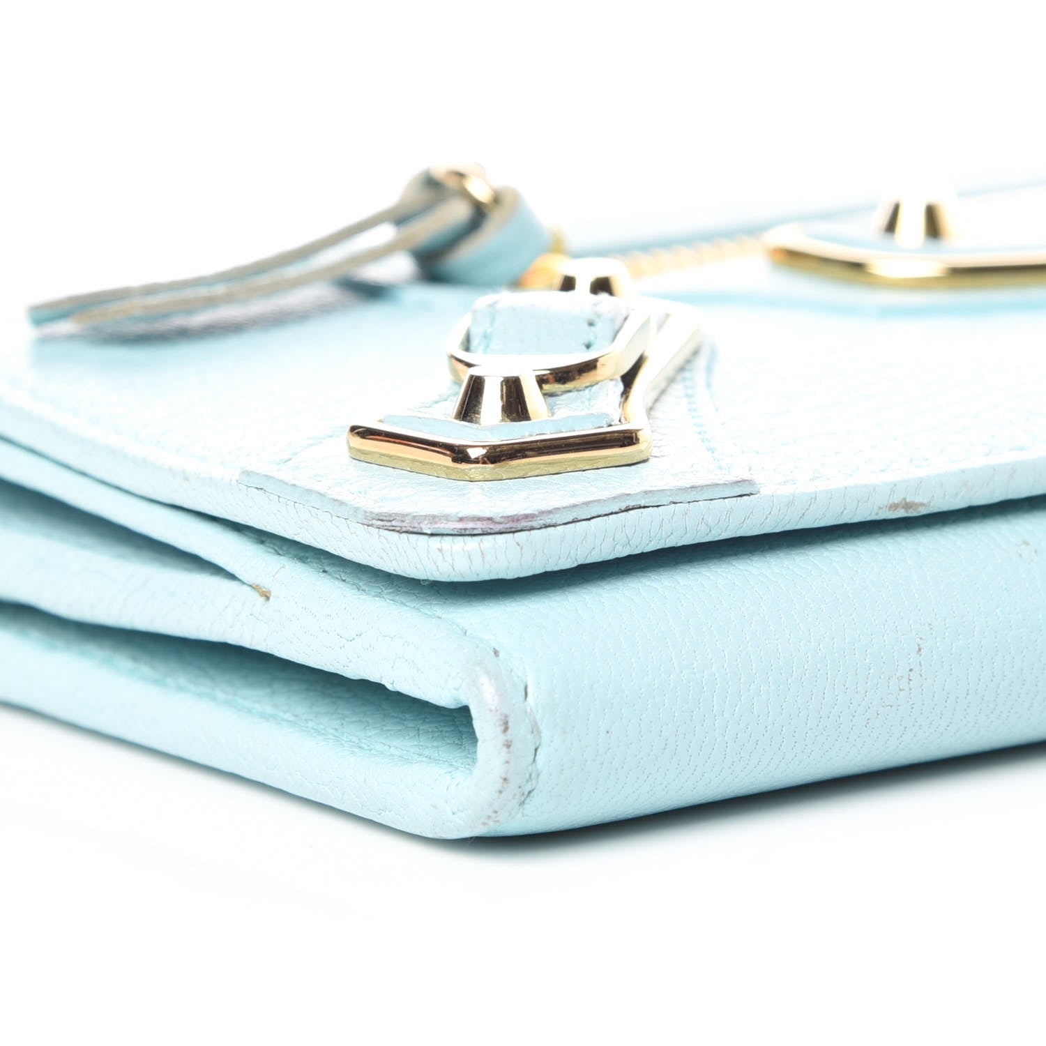 Balenciaga Chevre Gold Metallic Edge Hardware Money Wallet Bleu Maldives 7 of 14