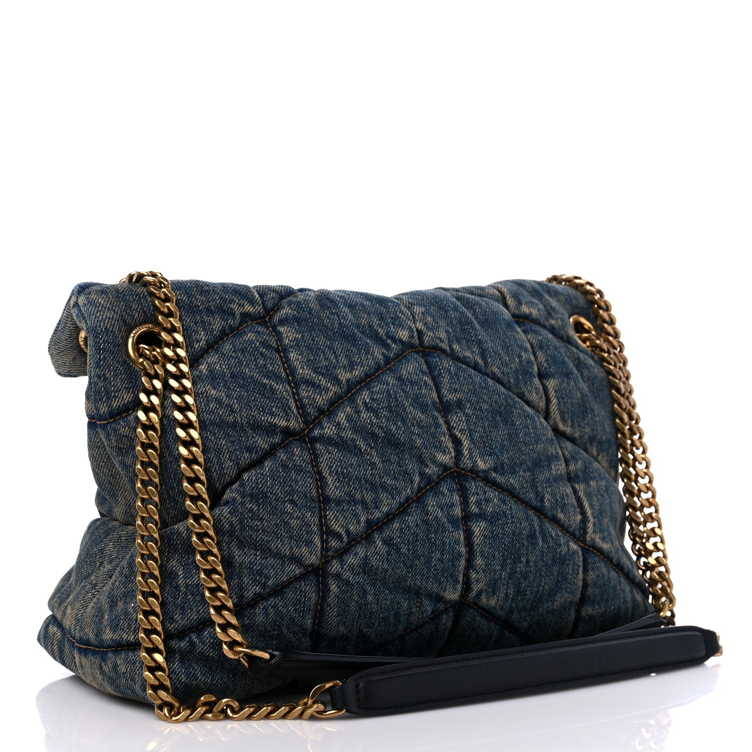 Saint Laurent Denim Quilted Small Loulou Puffer Monogram Chain Satchel Rodeo Blue 3 of 10