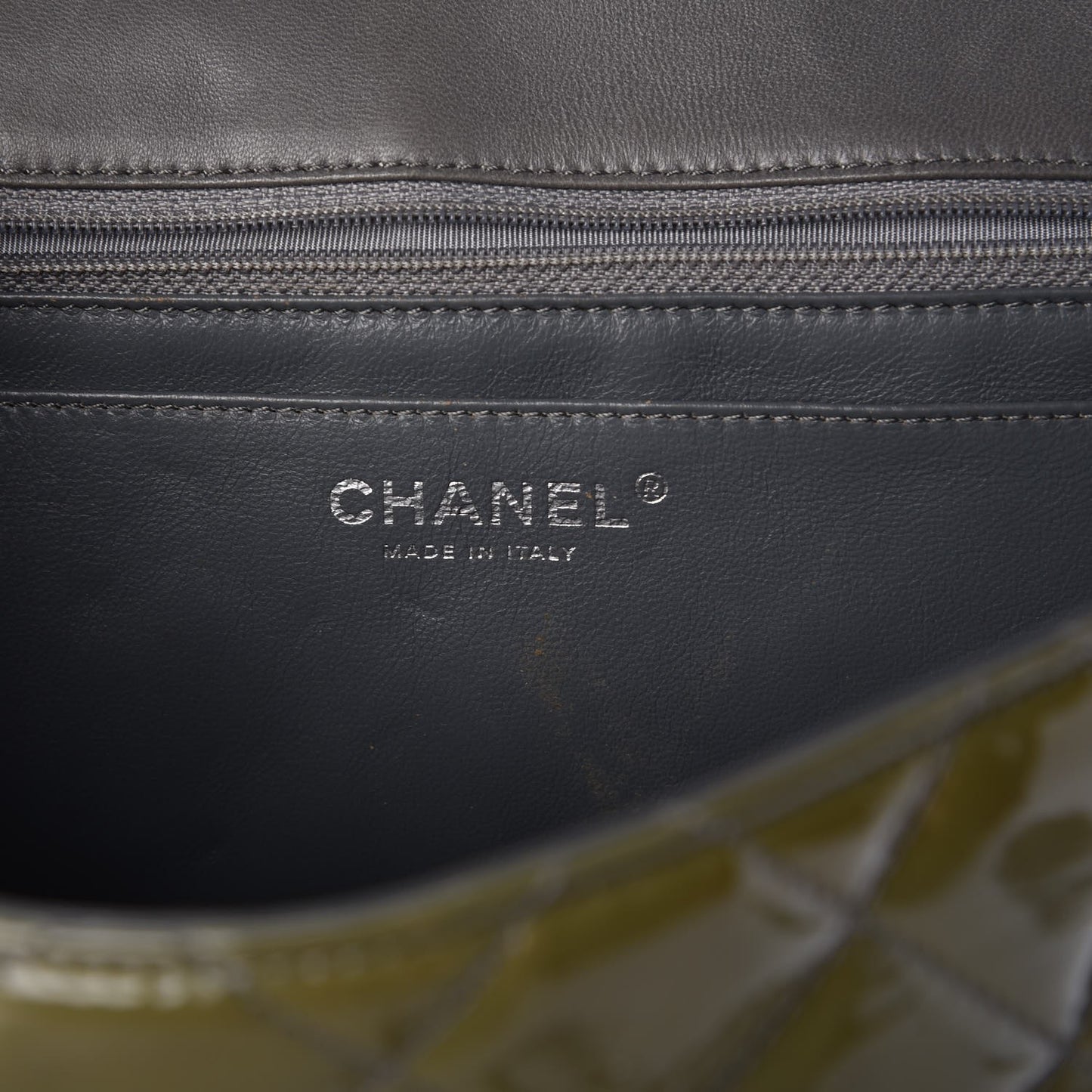 Patent Quilted Jumbo Single Flap Green
