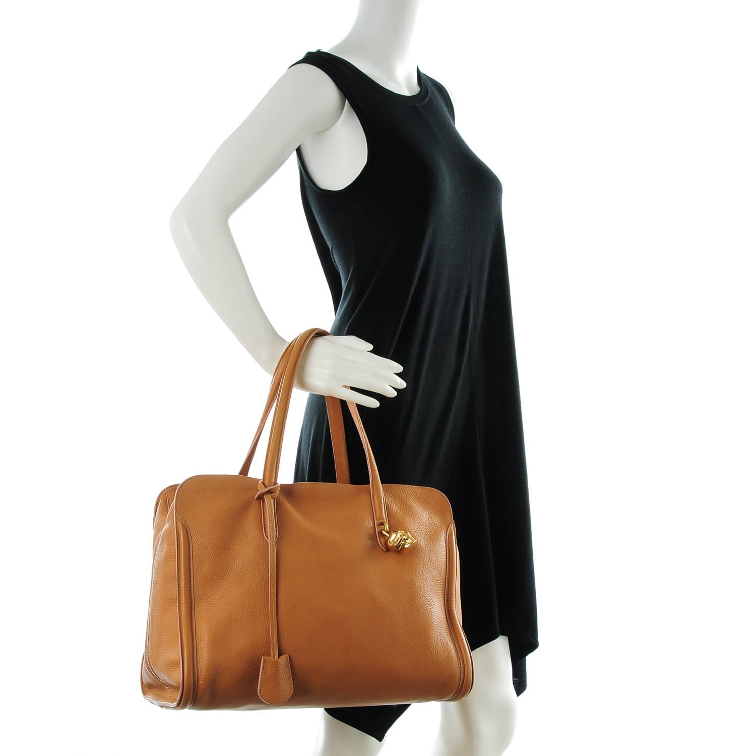 Alexander McQueen Pebbled Calfskin Large Skull Padlock Zip Around Tote Burnt Camel 2 of 7