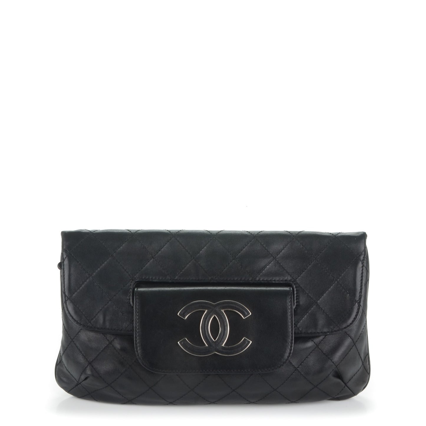 Lambskin Diamond Stitch Convertible Clutch Black