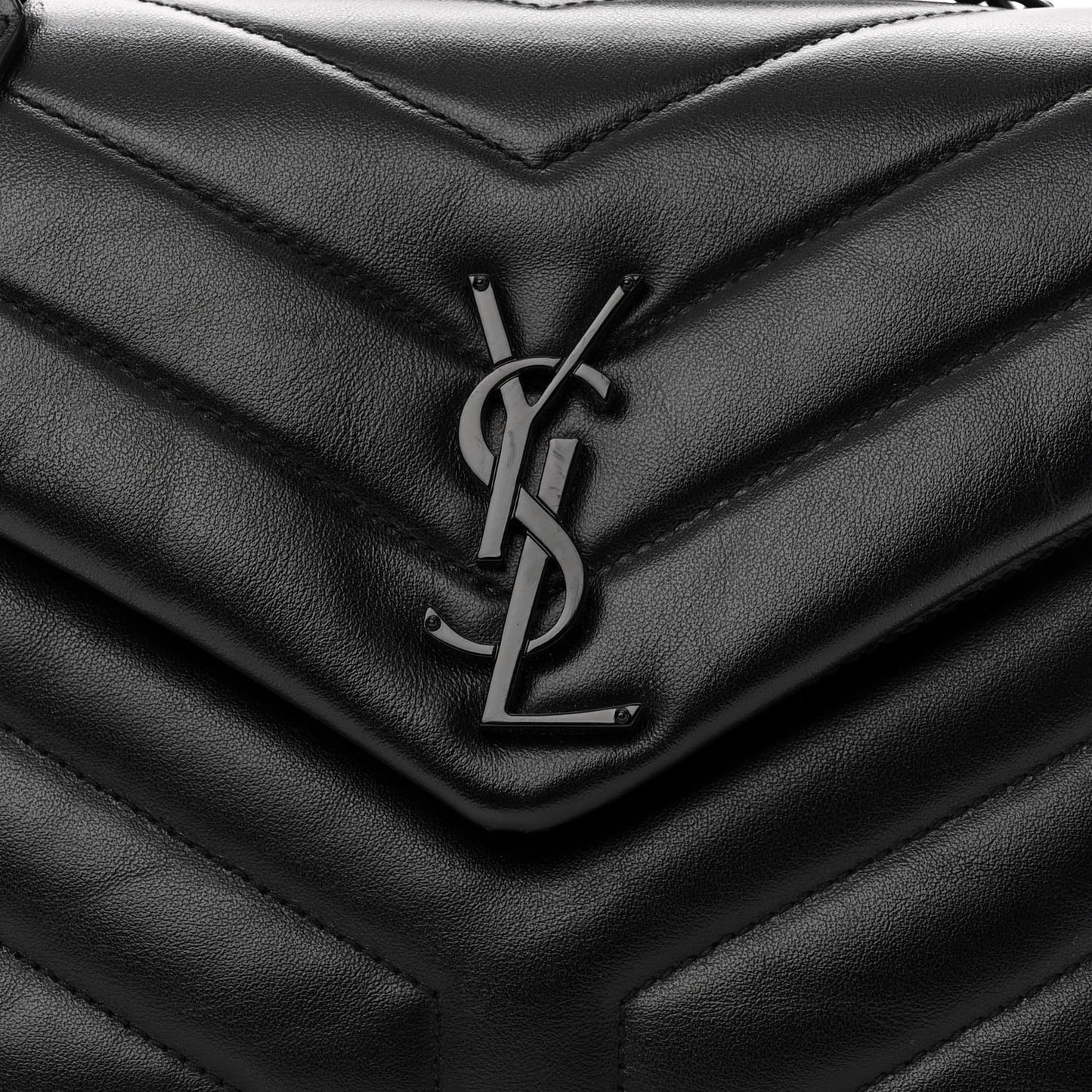 Calfskin Y Quilted Monogram Monochrome Small Loulou Chain Satchel Black