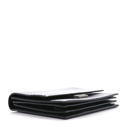 Saint Laurent Calfskin Crocodile Embossed Medium Babylone Black 4 of 12