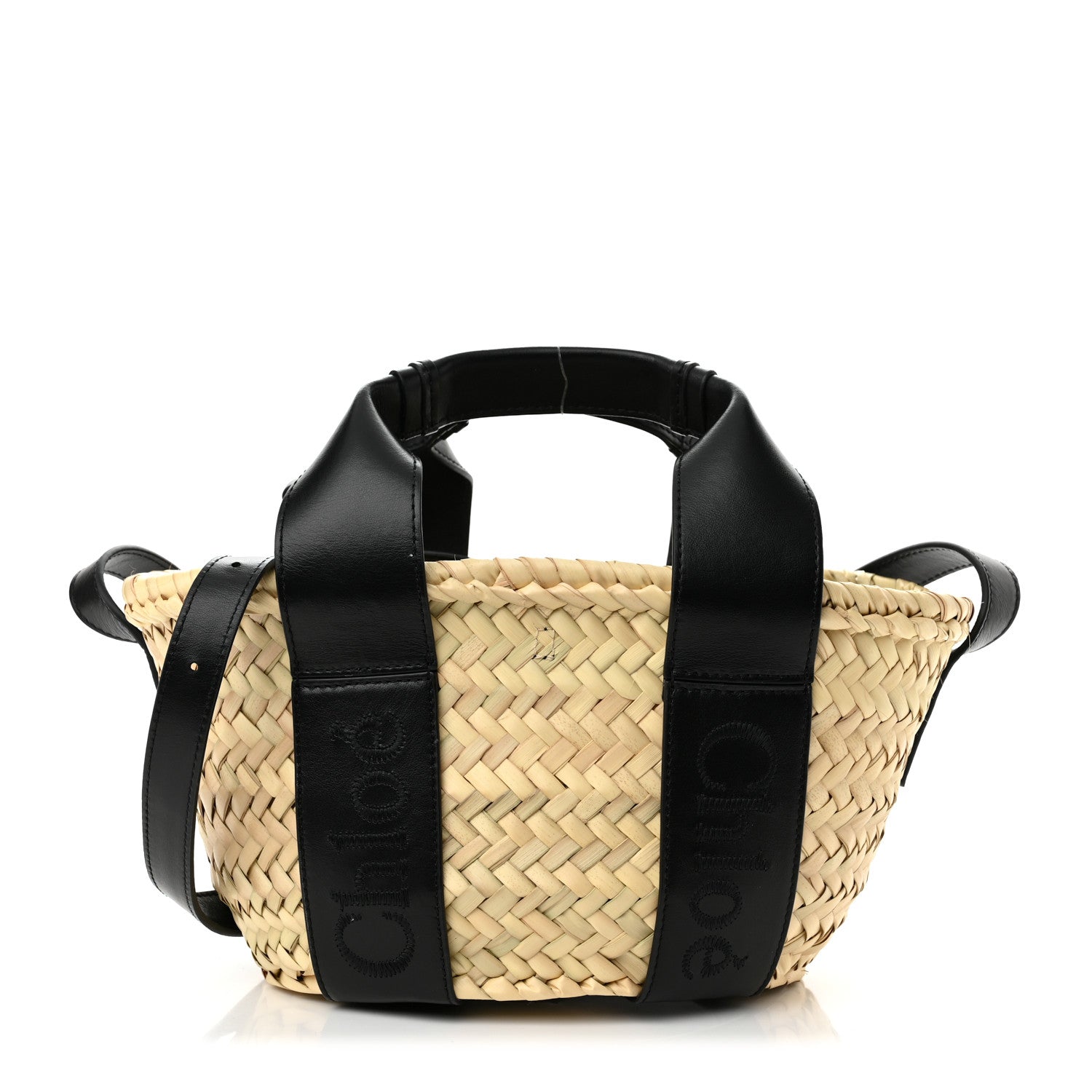 Chloe Raffia Smooth Calfskin Small Sense Basket Black 1 of 11