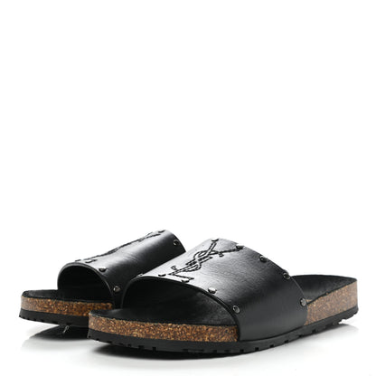 Saint Laurent Calfskin Suede Joan Slide Sandals 38 Black 3 of 9