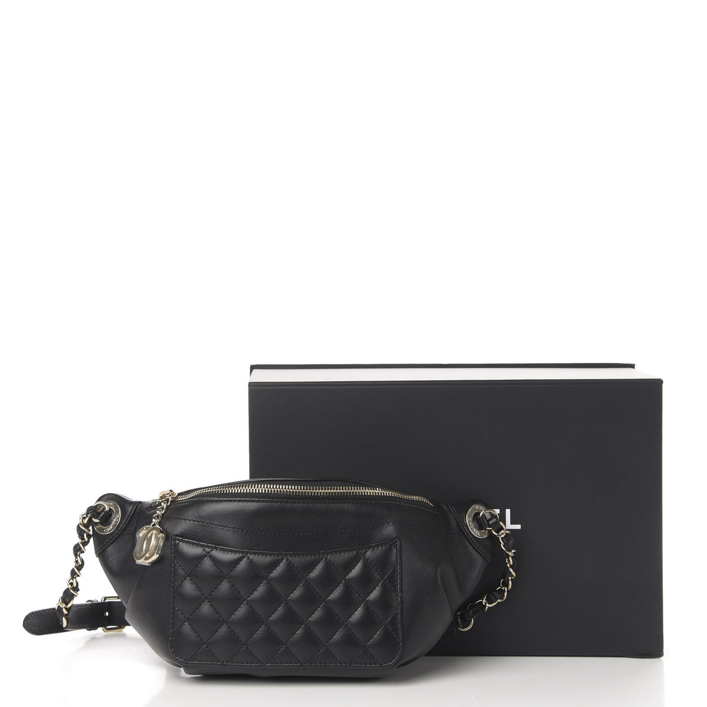 Lambskin Quilted Waist Bag Fanny Pack Black