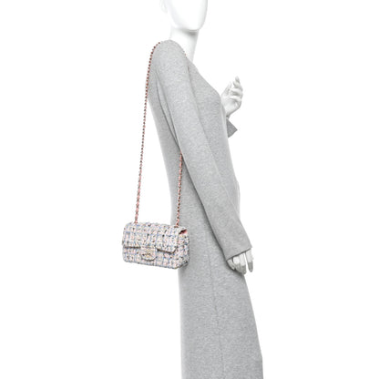 Chanel Tweed Quilted Mini Rectangular Flap Light Blue Pink Gold White 2 of 11
