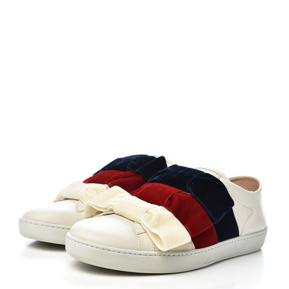 Gucci Calfskin Velvet Womens Bow Ace Sneakers 38.5 White 3 of 10