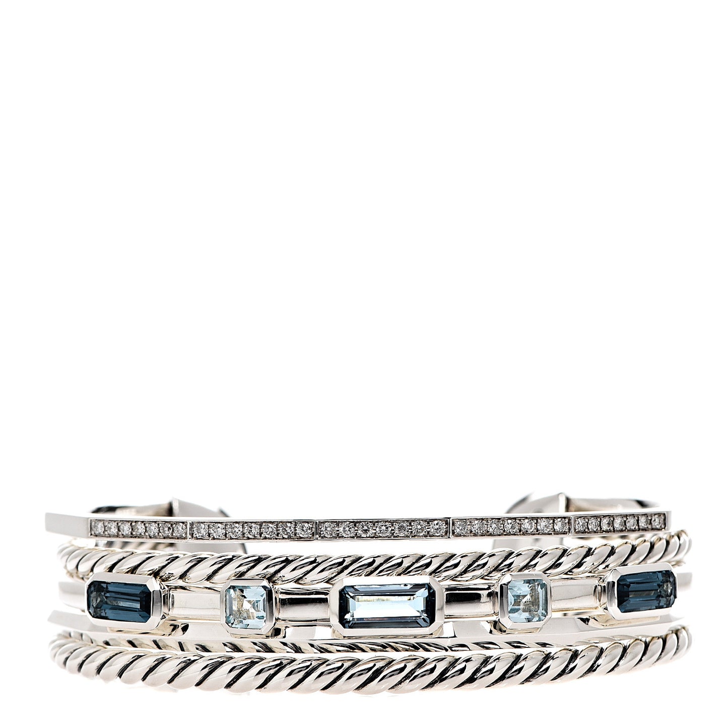 Sterling Silver Diamond Hampton Blue Topaz 16.5mm Stax Color Cuff Bracelet