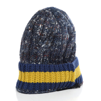 Gucci Wool Alpaca Silk Cable Knit Beanie Hat Navy 3 of 6