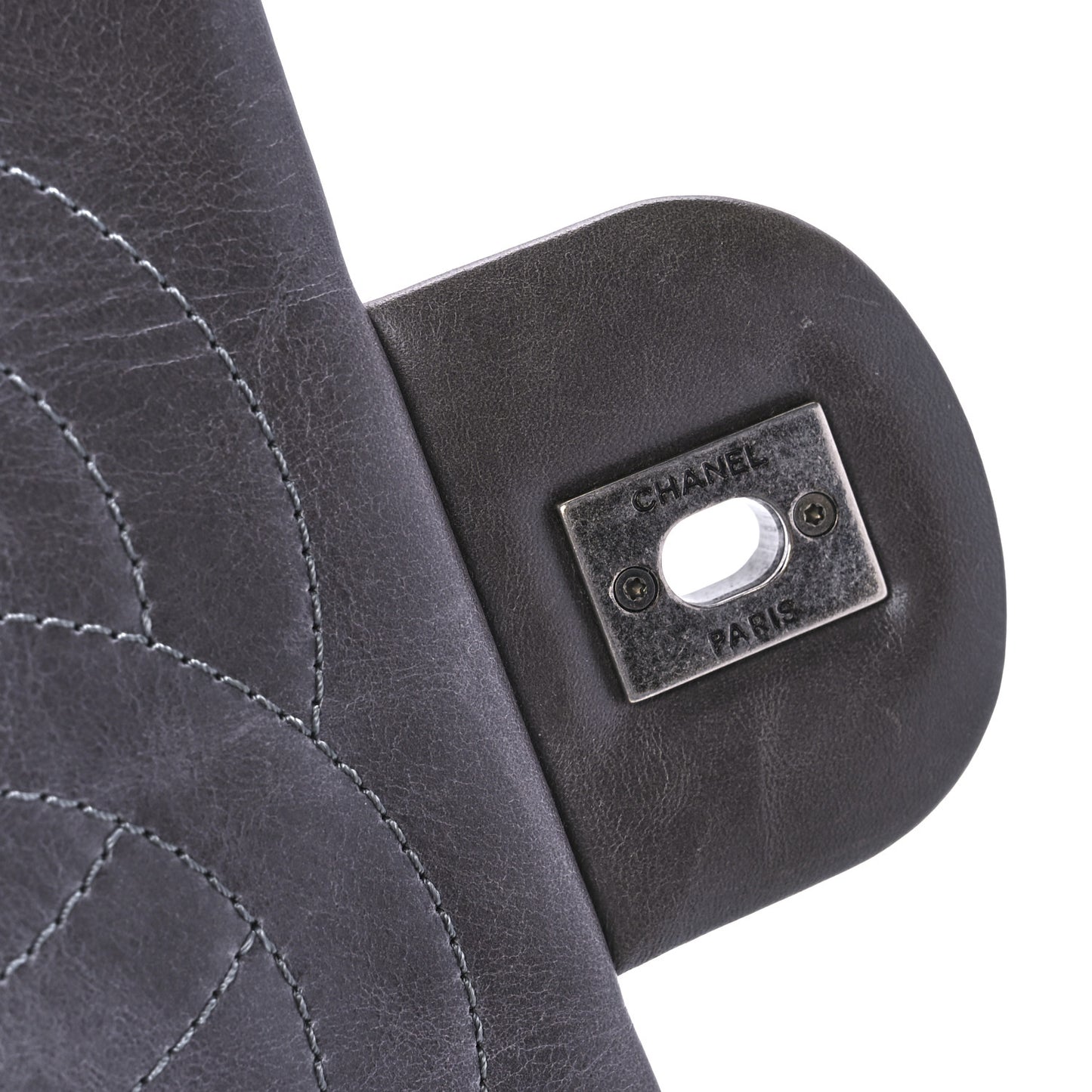 Felt Glazed Calfskin Quilted Edelweiss Flower Flap Grey