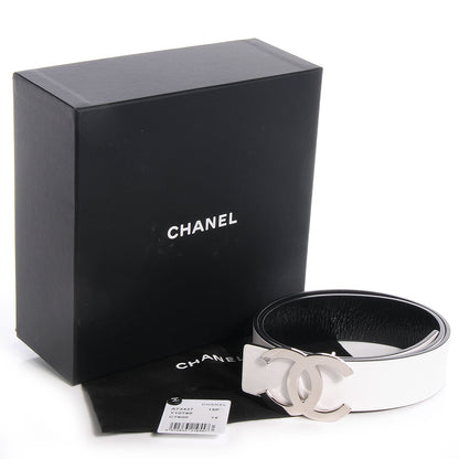 Chanel Reversible Leather CC Logo Belt 75 White Black 3 of 6