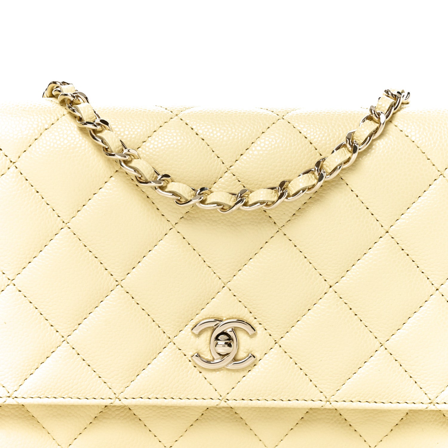 Chanel Caviar Quilted CC Turnlock Wallet On Chain WOC Light Yellow 17 of 23