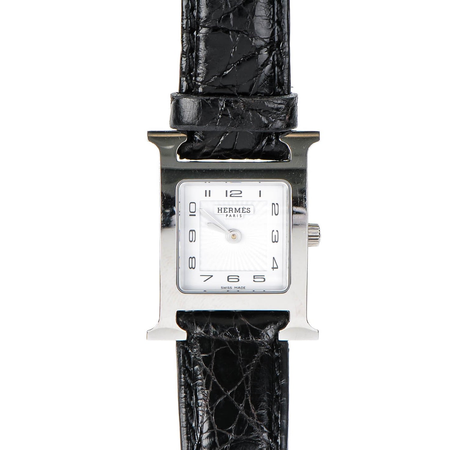Stainless Steel Alligator 21mm Heure H Hour Quartz Watch Noir