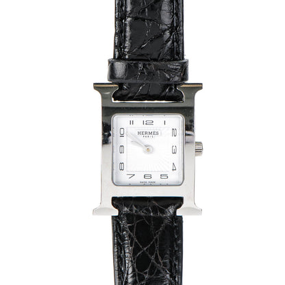 Hermes Stainless Steel Alligator 21mm Heure H Hour Quartz Watch Noir 1 of 12