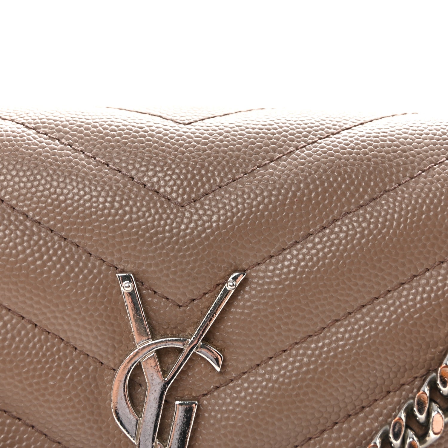 Saint Laurent Grain De Poudre Matelasse Chevron Monogram Chain Wallet Taupe 8 of 11
