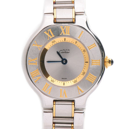 Cartier Stainless Steel 18K Yellow Gold 28mm Must De 21 Quartz Watch 1 of 6