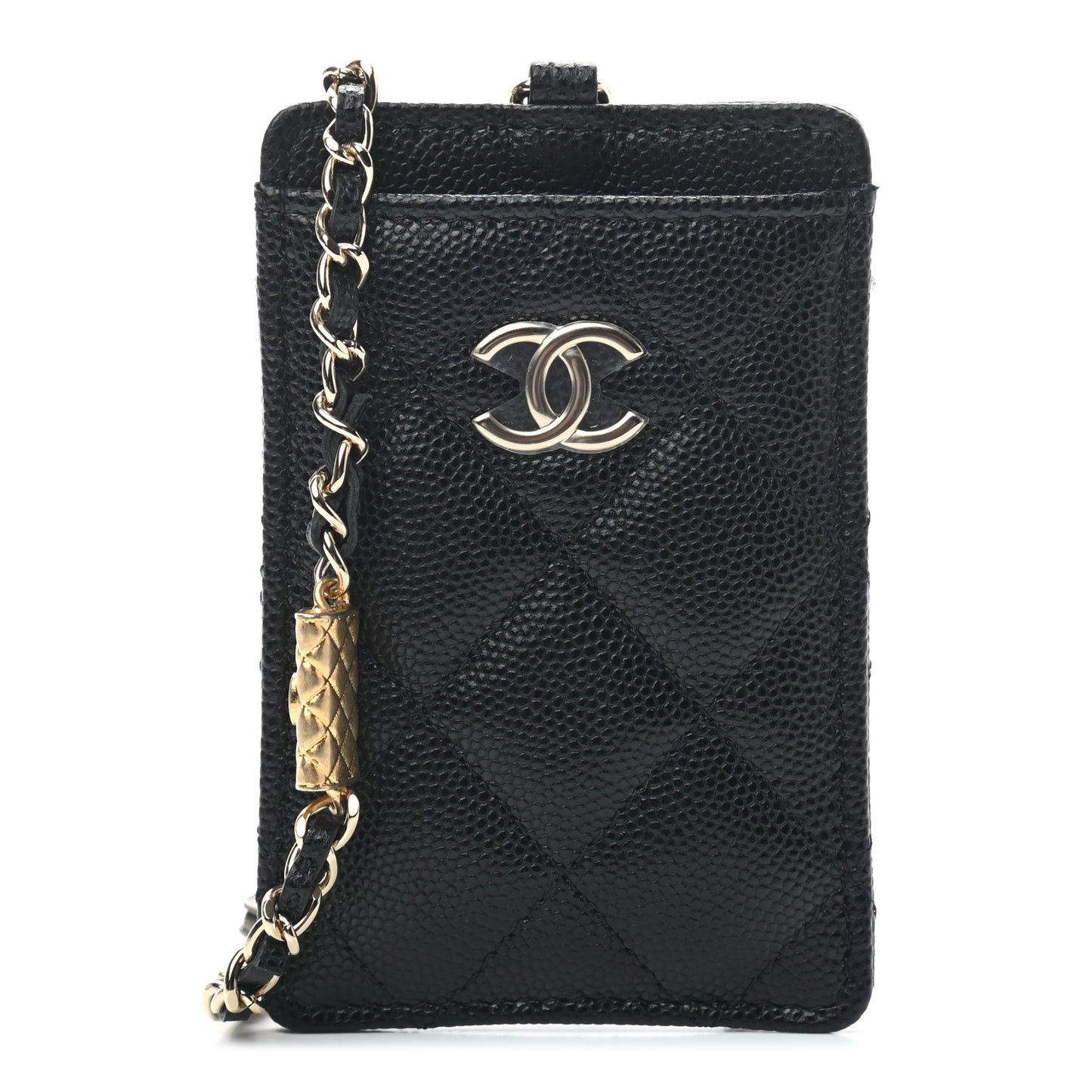 Caviar Quilted Card Holder With Charms On Chain Black