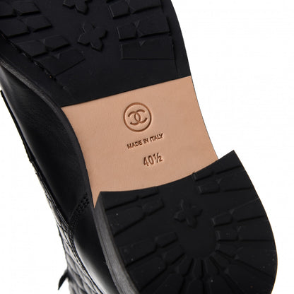 Chanel Calfskin Quilted Lace Up Combat Boots 40.5 Black 10 of 11