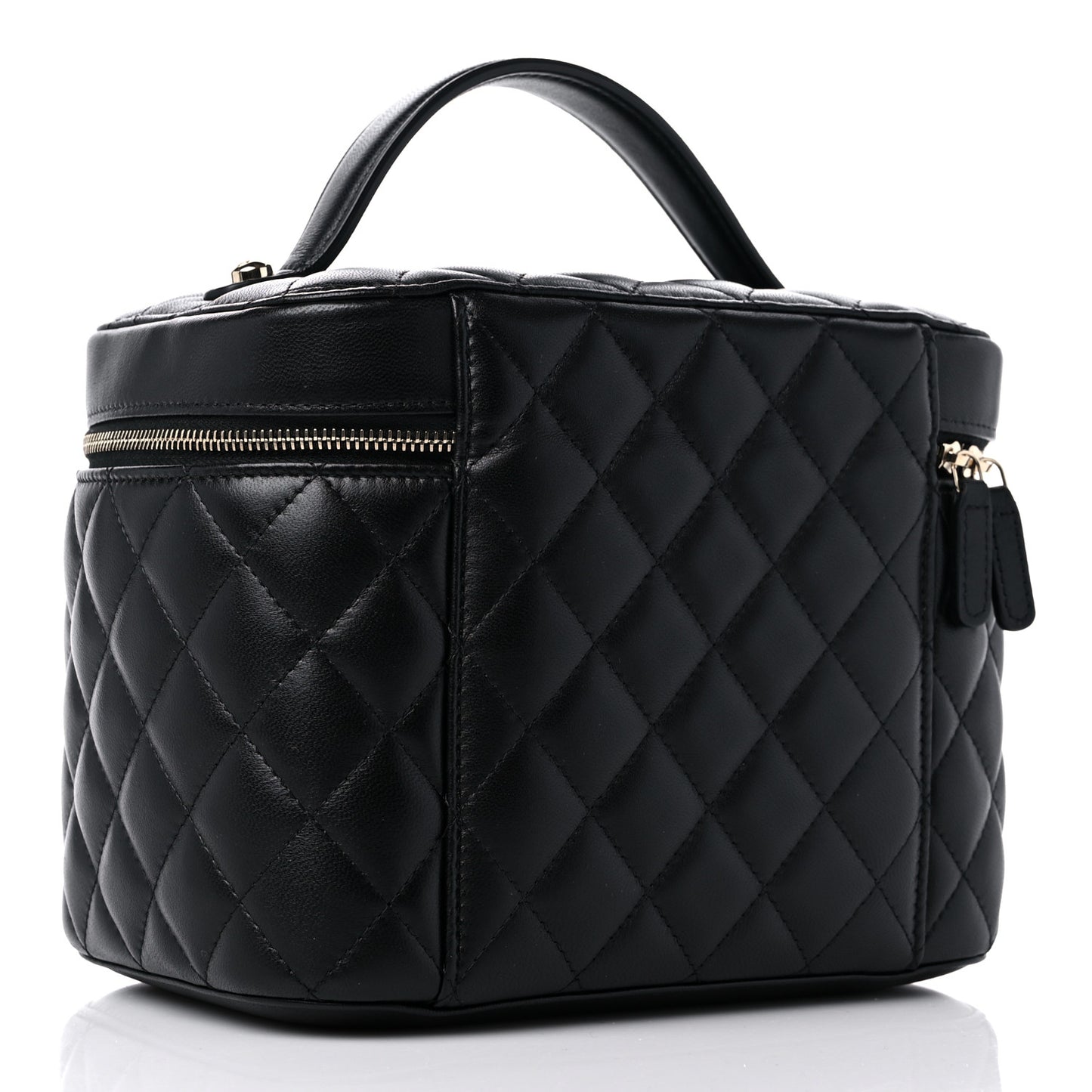 Lambskin Quilted Large Vanity Pouch Black