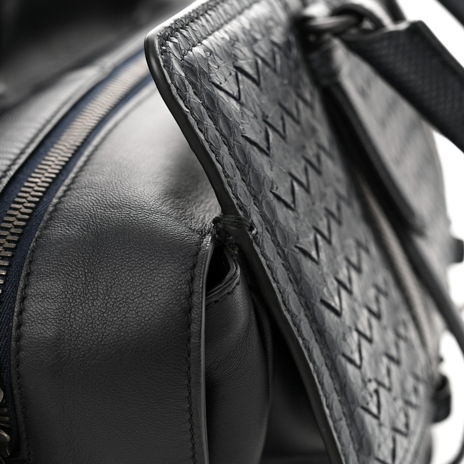 Bottega Veneta Nappa Snakeskin Intrecciato Medium Monaco Satchel Black 11 of 12