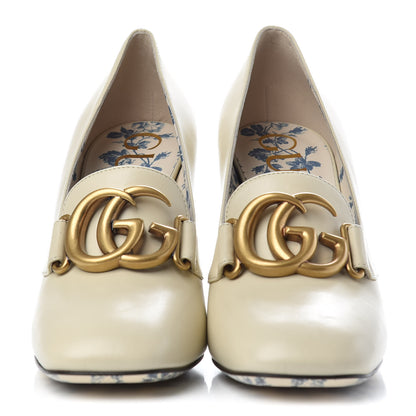 Gucci Malaga Kid GG Victoire 95mm Loafer Pumps 38 Vintage White 2 of 11