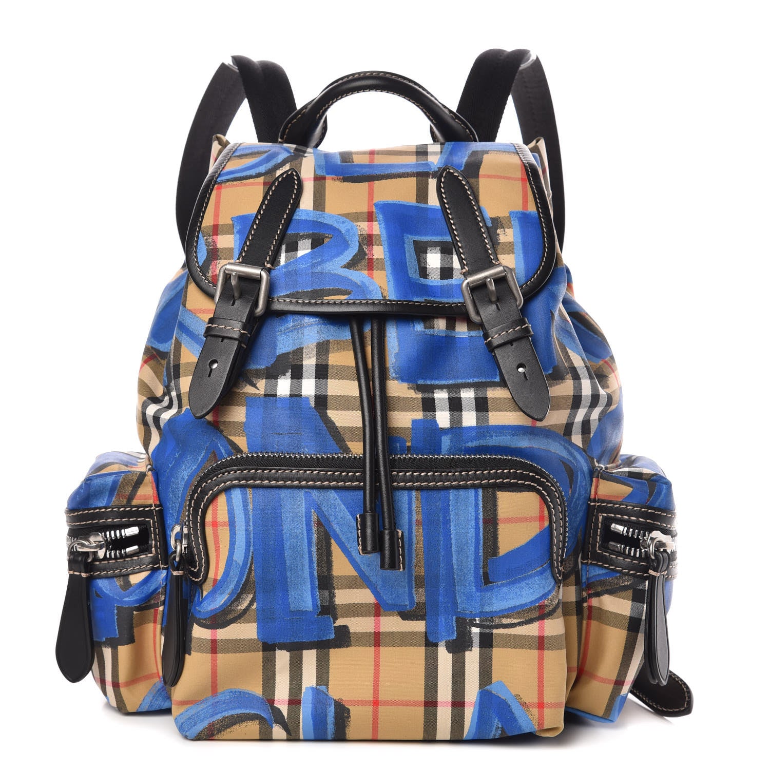 Burberry Vintage Check Graffiti Print Medium Rucksack Backpack Blue Antique Yellow 1 of 9