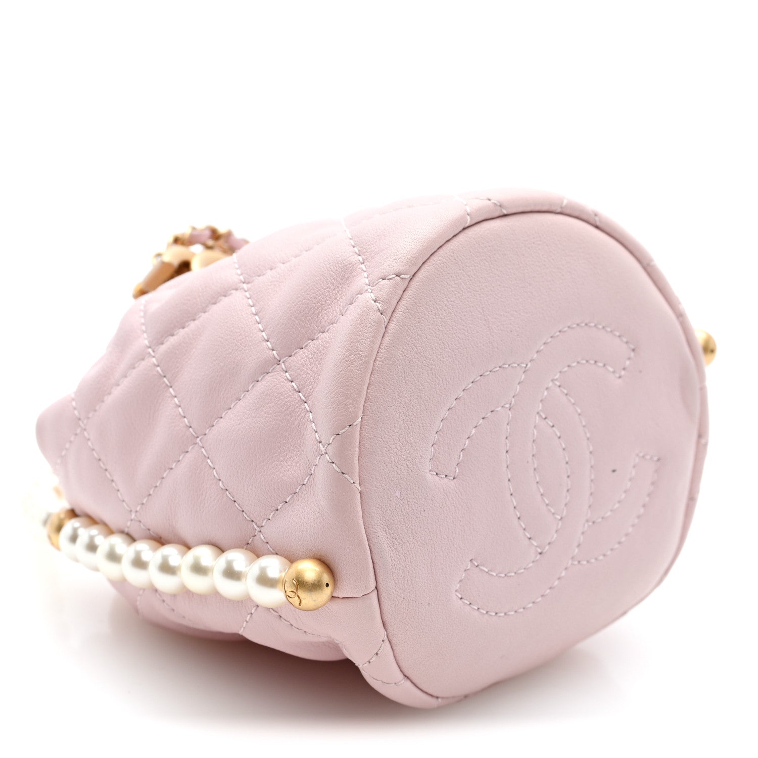 Chanel Calfskin Quilted Pearl Mini About Pearls Drawstring Bucket Light Pink 4 of 10