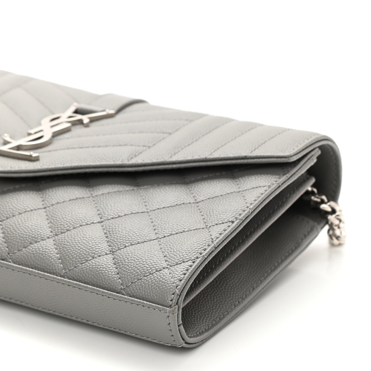 Saint Laurent Grain De Poudre Mixed Matelasse Triquilt Monogram Chain Wallet Fog 8 of 8