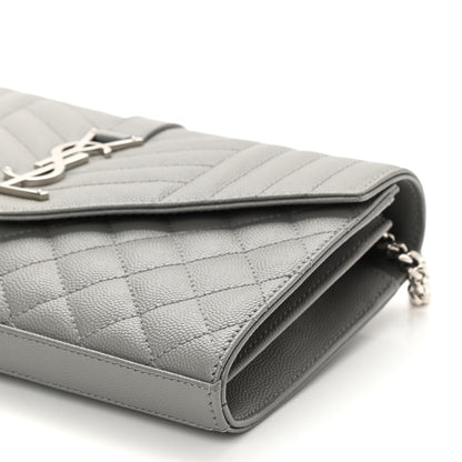 Saint Laurent Grain De Poudre Mixed Matelasse Triquilt Monogram Chain Wallet Fog 8 of 8